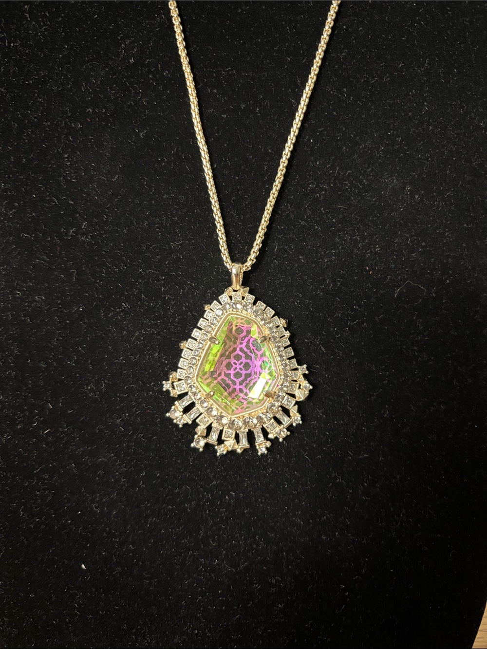 Kendra Scott Daenerys Long Pendant Necklace Blush Dichroic Glass Rose Gold RARE